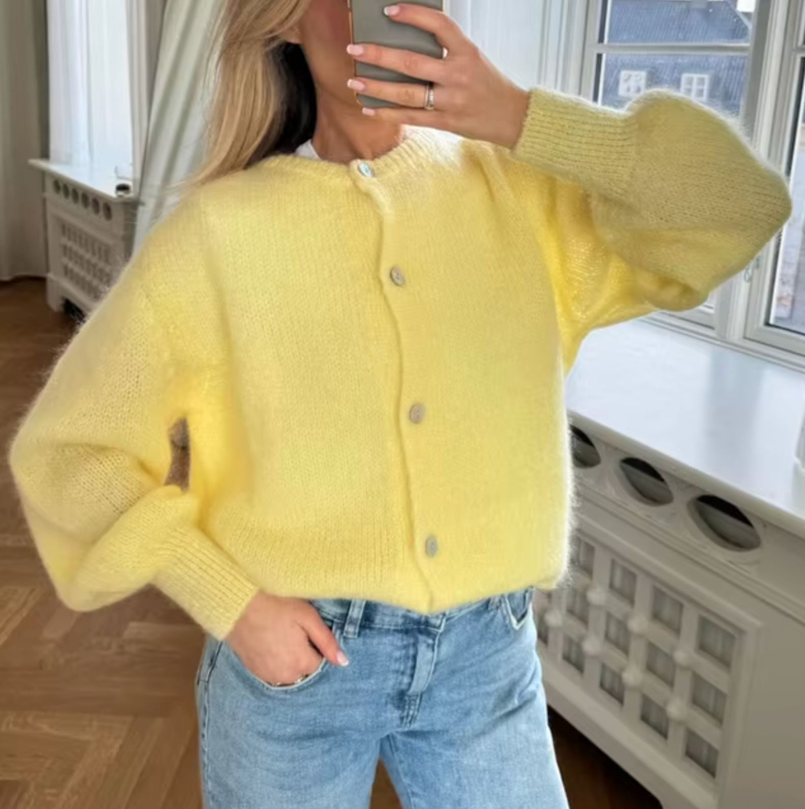 Dam Stickad Väst Mjuk Bomullsblandning Tidlös Knäppt Design-5