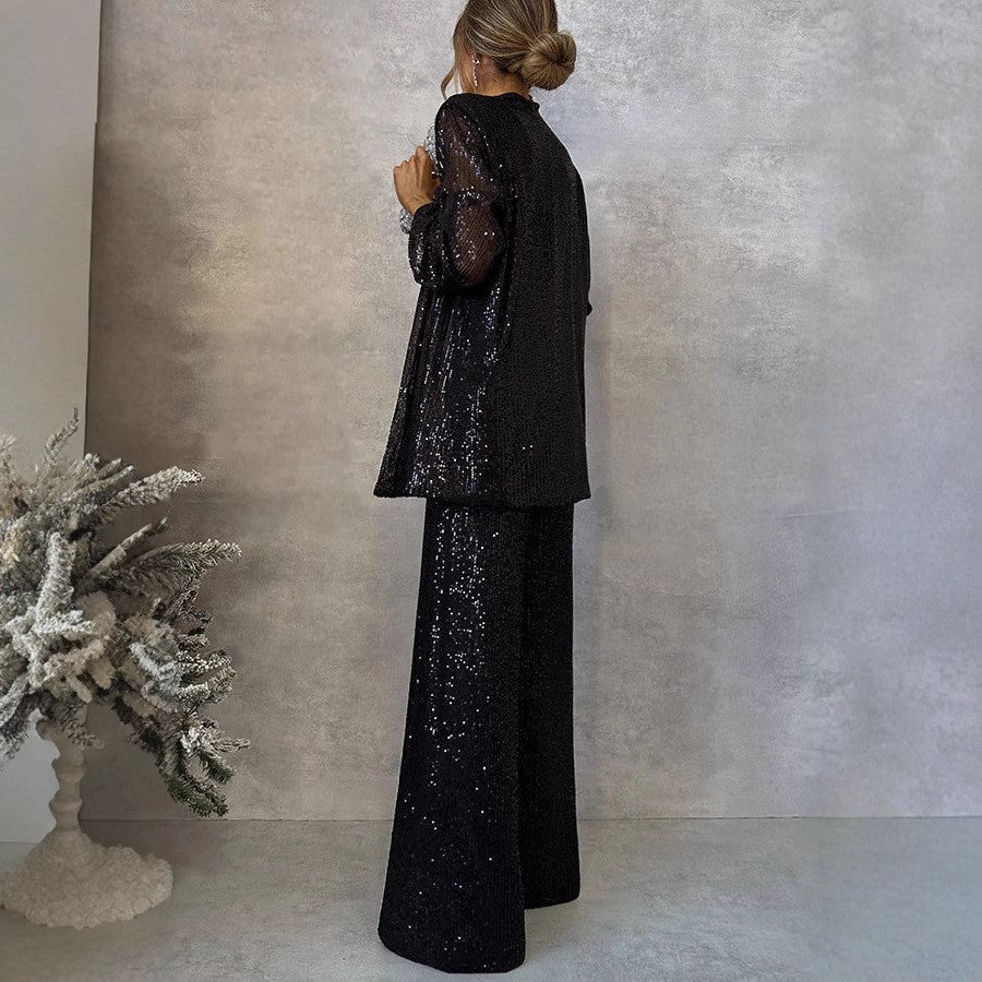 Kvinnor Hög Midja Paljettdress Polyesterfiber Glamourös Design-4