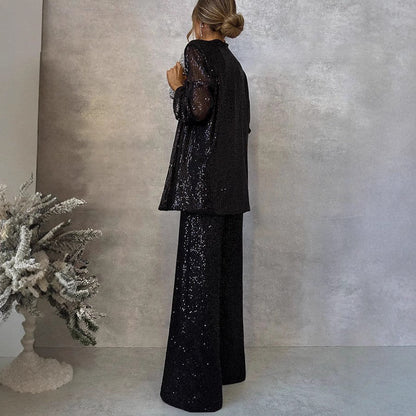 Kvinnor Hög Midja Paljettdress Polyesterfiber Glamourös Design-4