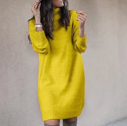 Kvinnors Stickad Klänning Turtleneck Långärmad Mjukt Material-4