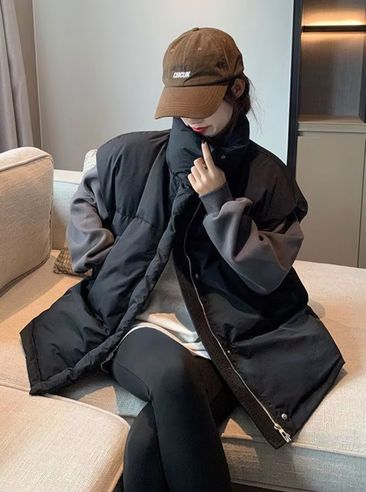 Dam Ärmlös Väst med Upphöjd Krage och Dolda Knappar Högkvalitativt Tyg-4