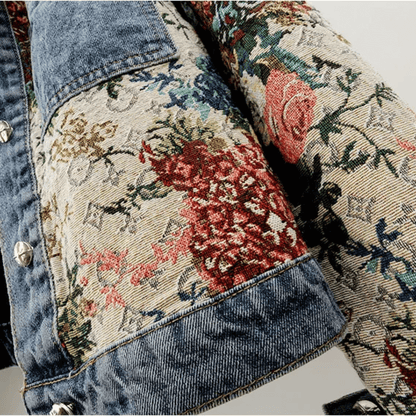 Blommönstrad Denimjacka för Kvinnor i Wolff-Fabric med Traditionell Krage och Praktiska Fickor 5