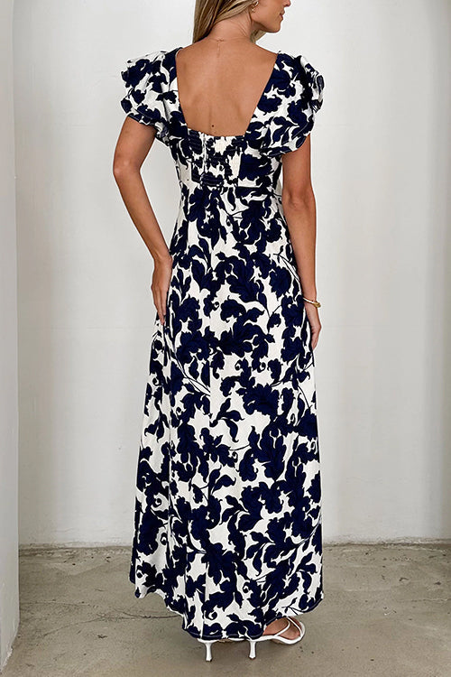 Maxiklänning Dam V-ringning Ruffle Paisley Mönster Bomull Polyester-5