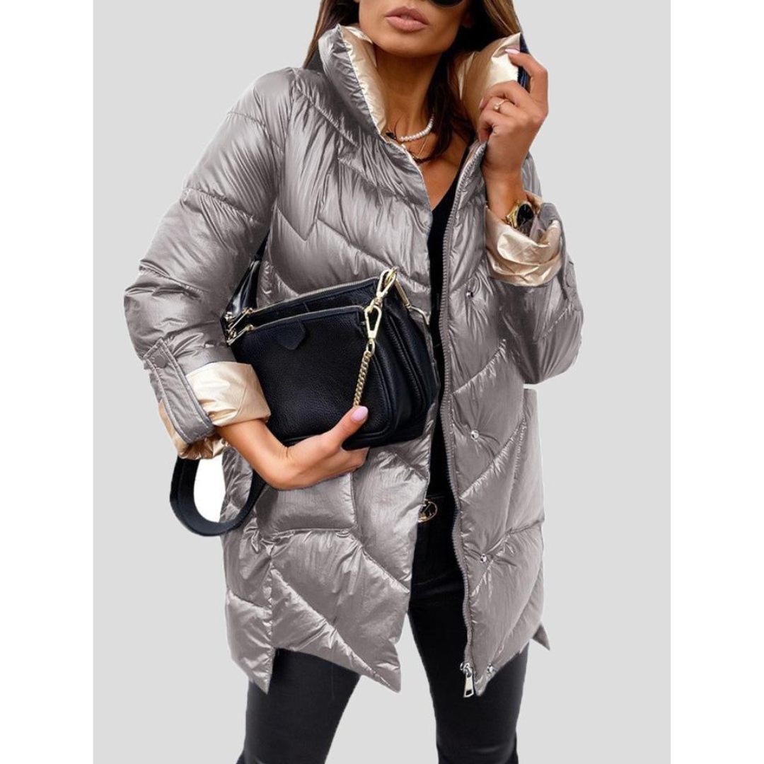 Dam Lång Vinterjacka Modern Polyester för Kalla Dagar-6