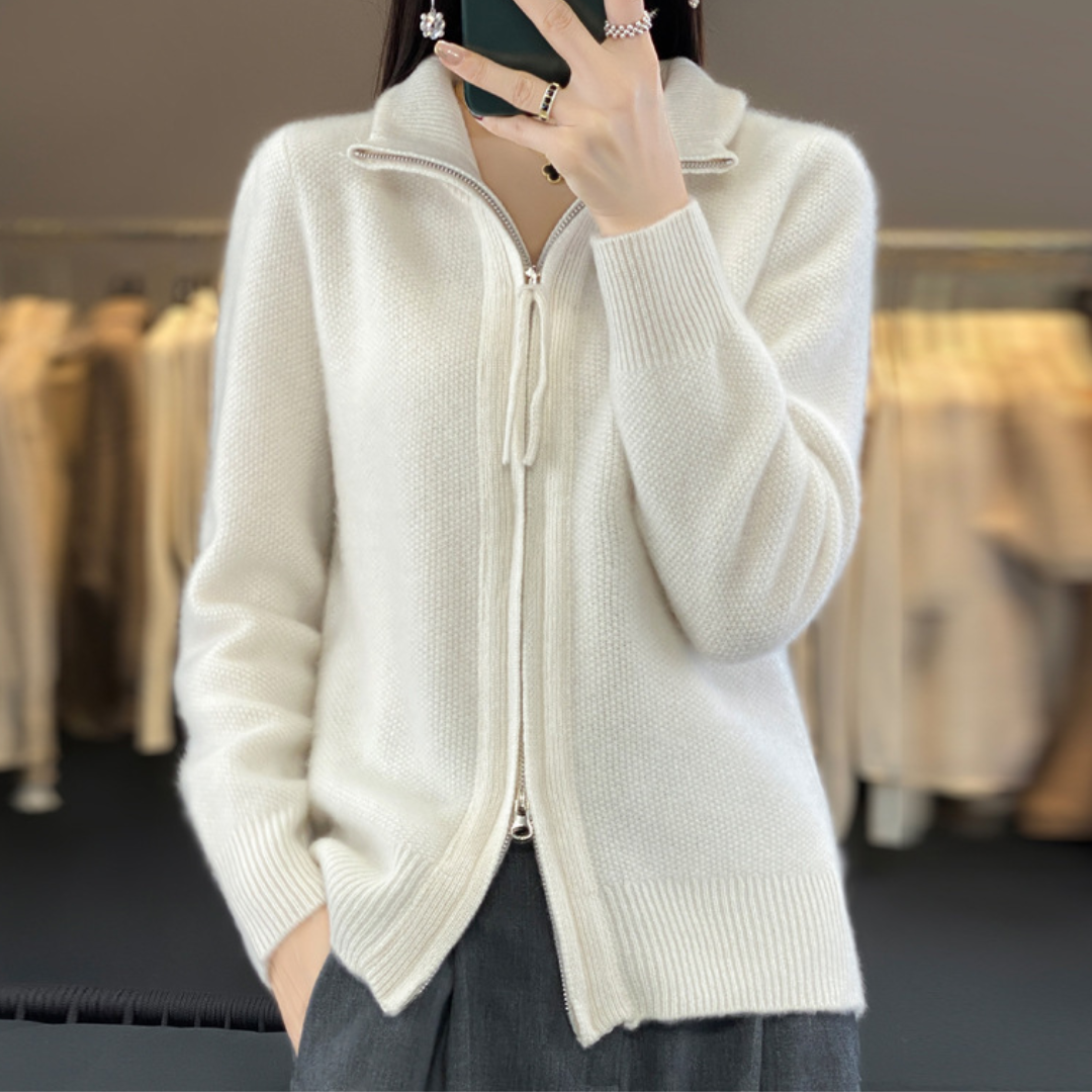 Dam Zip Cardigan Bekväm Polyester för Lager-på-Lager Styling-3