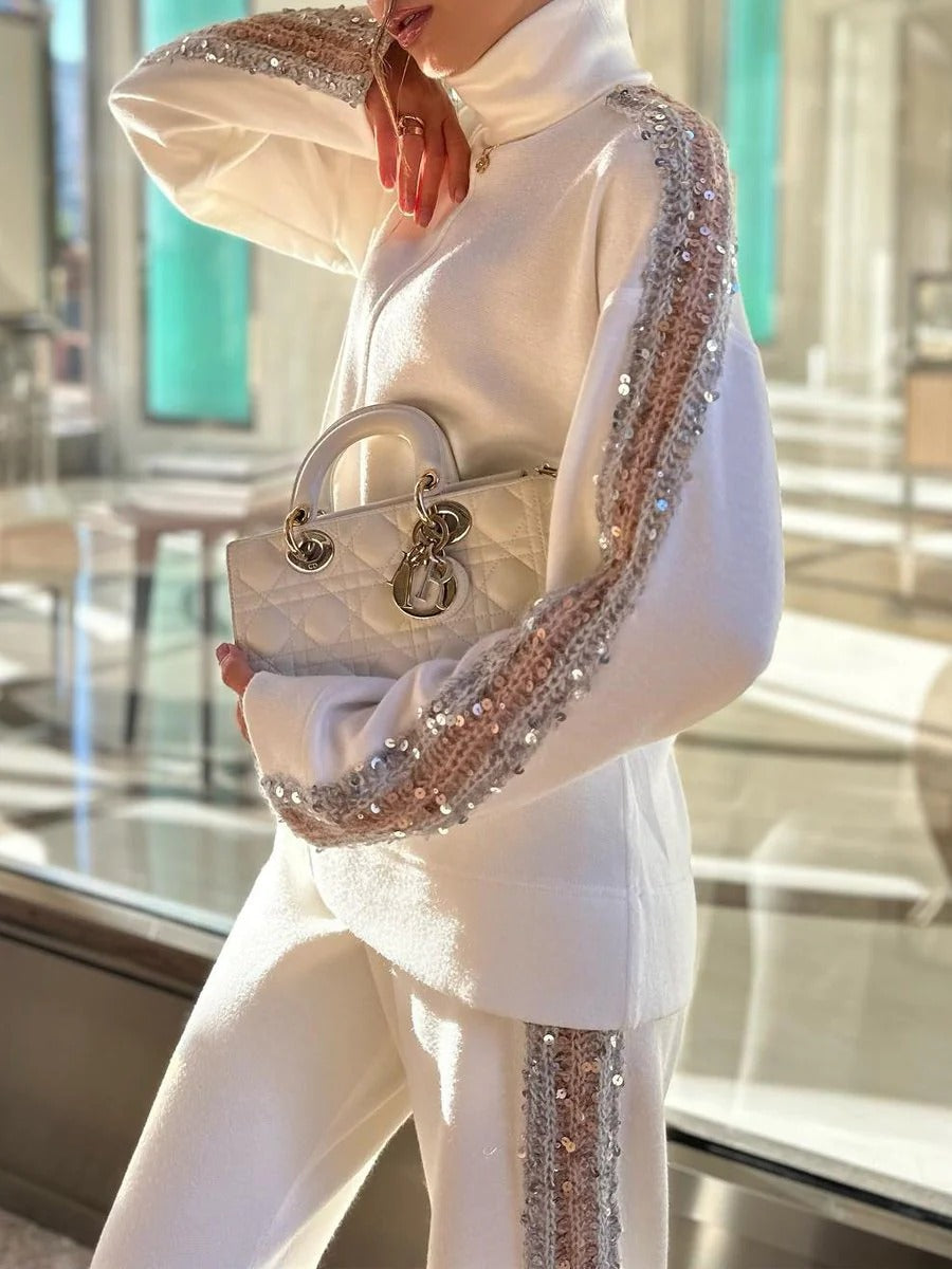 Kvinnor Glitteruppsättning Hög Hals Paljetter Polyester-3