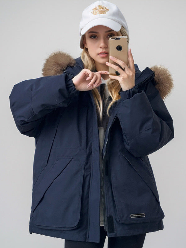 Dam Kort Parka Fuskpälskrage Polyester-3