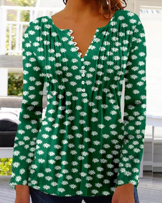 Variant image for Kvinnor Blommig Blus Broderad Lång Ärmar Andningsbart Material-37