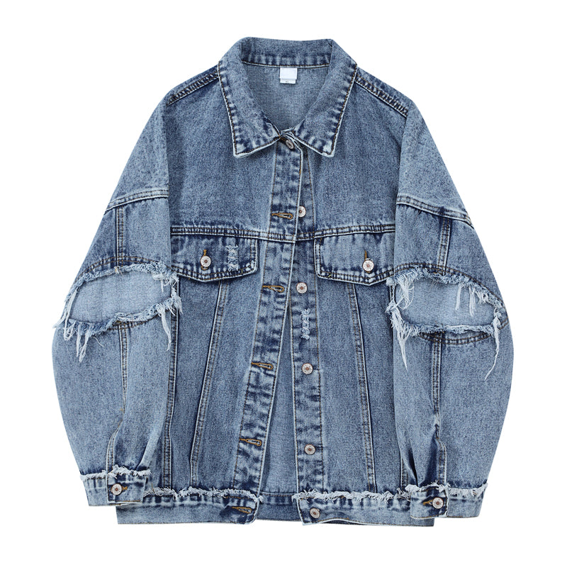 Dam Denimjacka Loose Fit Vintage Stil Bomull-3