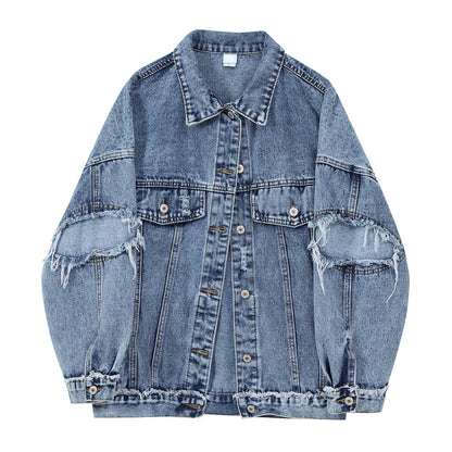 Dam Denimjacka Loose Fit Vintage Stil Bomull-3