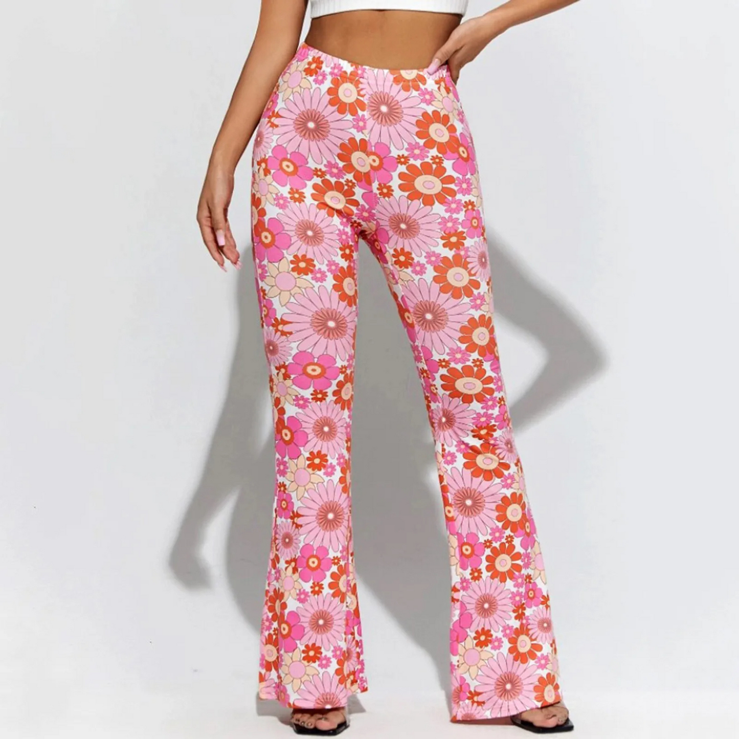 Byxor Dam Blommönster Trendig Design Polyester High Waist-4