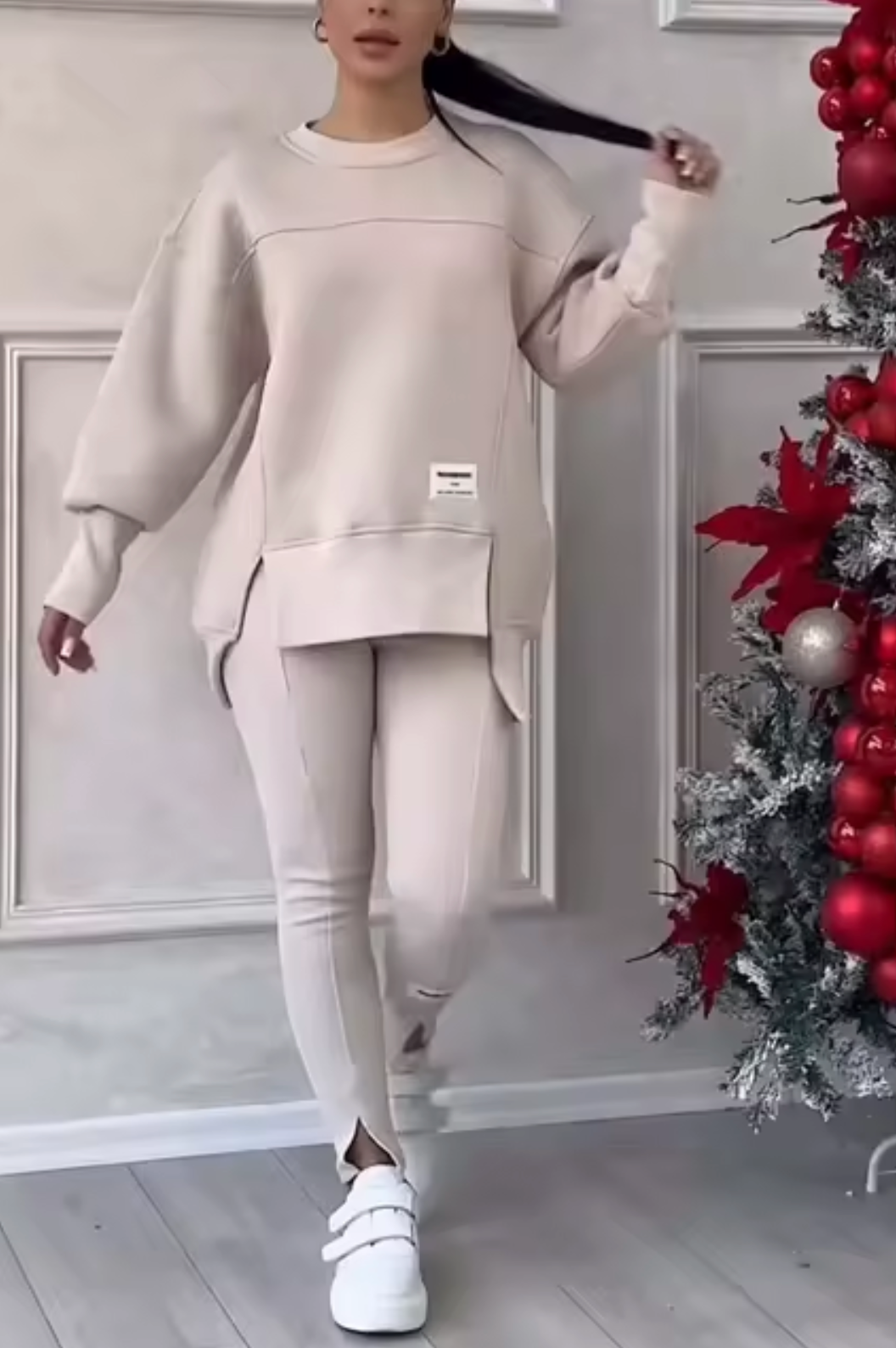 Damkläder Tröja och Byxor Sättning i Hög Kvalitet 100% Bomull-5