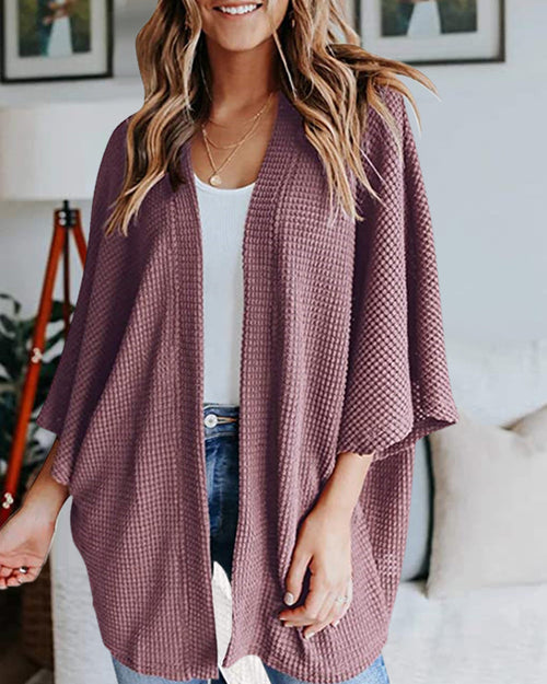 Ribbad Cardigan Dam med 3/4 Ärmar i Polyester – Elegant och Bekväm för Vardagsbruk 1
