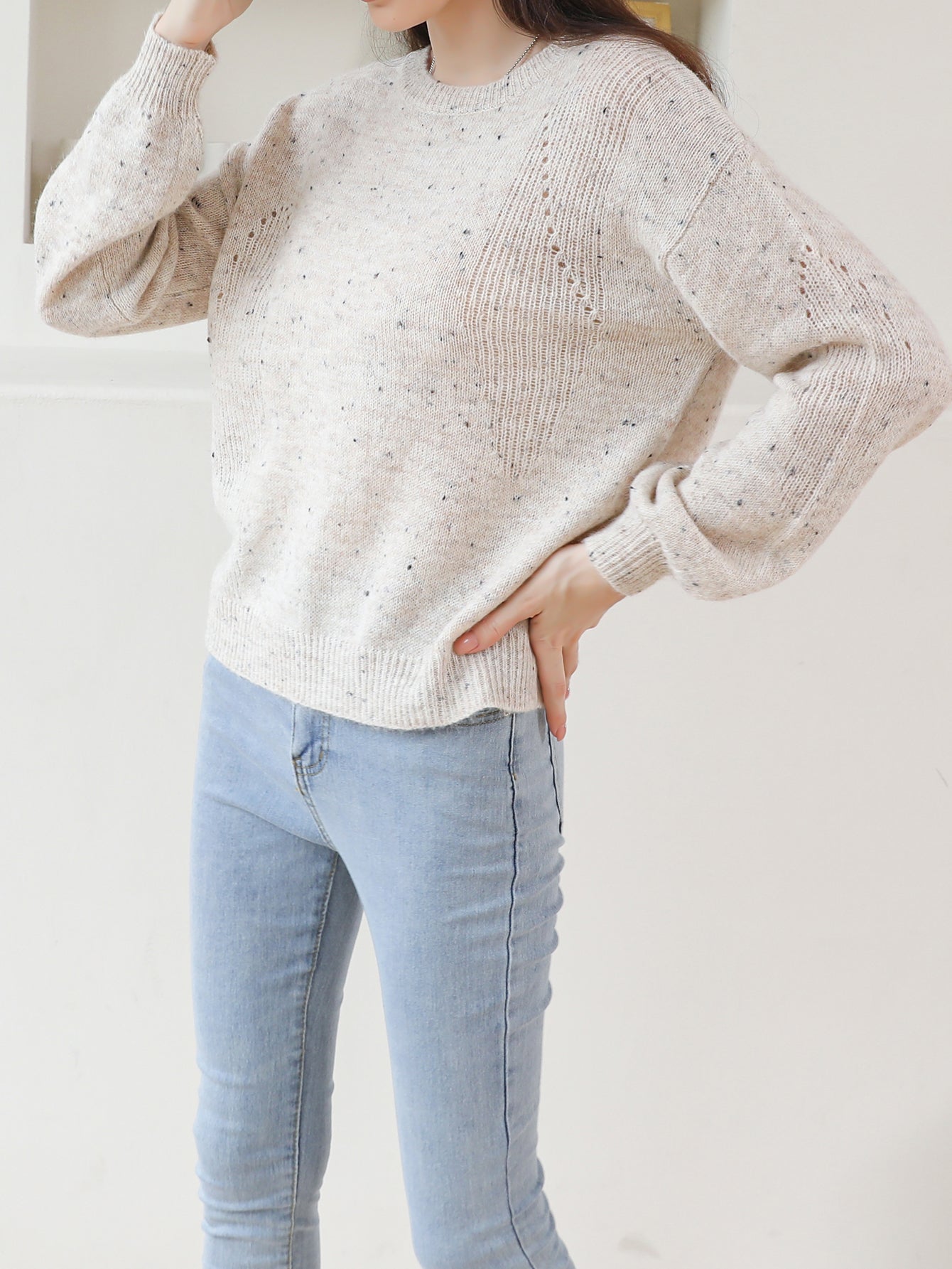 Dam Pullover Retro Design Mjuk Tygblandning-4