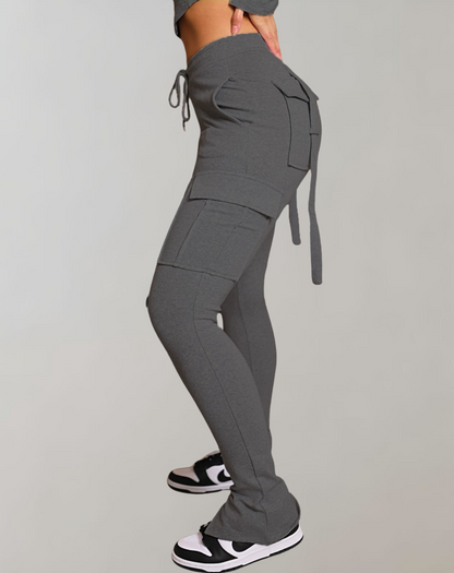 Dam Byxor Hög Midja Cargo 100% Bomull Vintage Stil 3