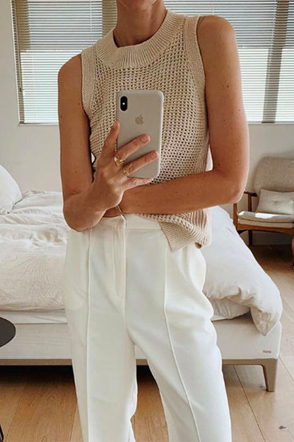 Festtoppar Dam Rundhals Ihåliga Ärmar Bomull Polyester-1