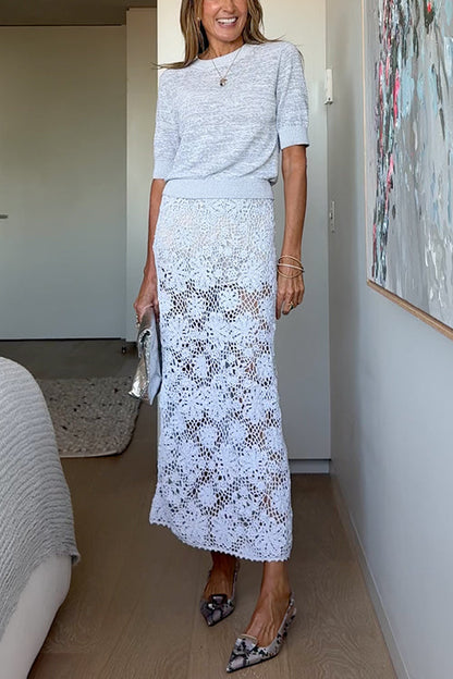 Kvinna Midi Kjol Blommig Spets Lätt Material 2