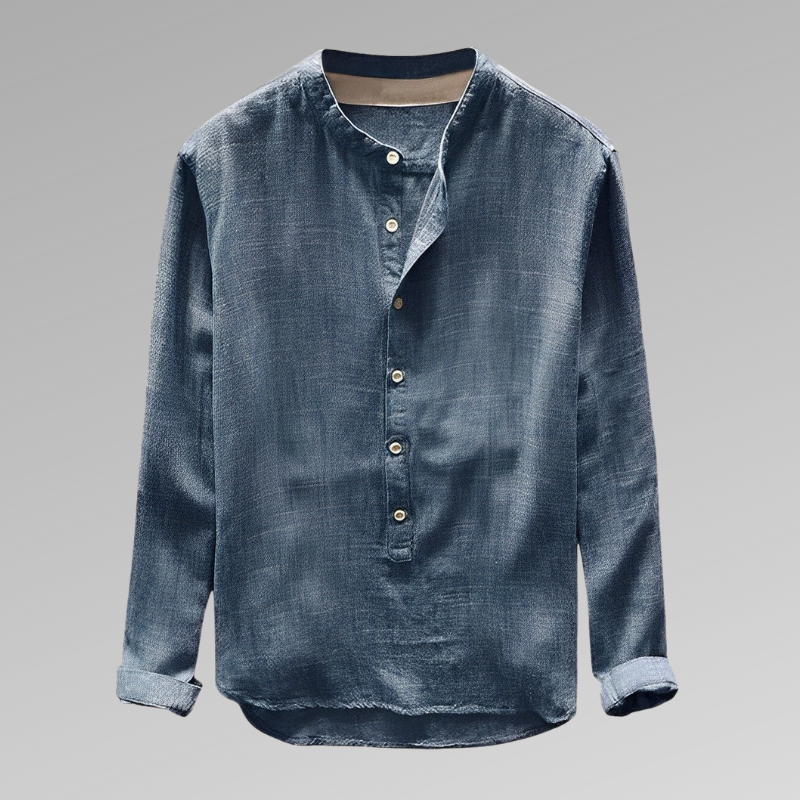 Herrskjorta Denim Lös Passform Klassisk Krage-2