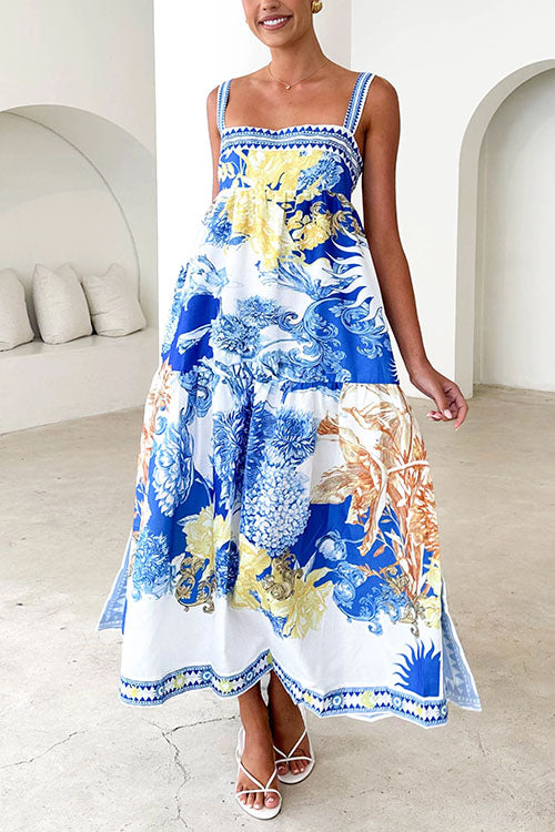 Dam Maxi Klänning med Sidoslits och Väskor i Bomull och Polyester-5