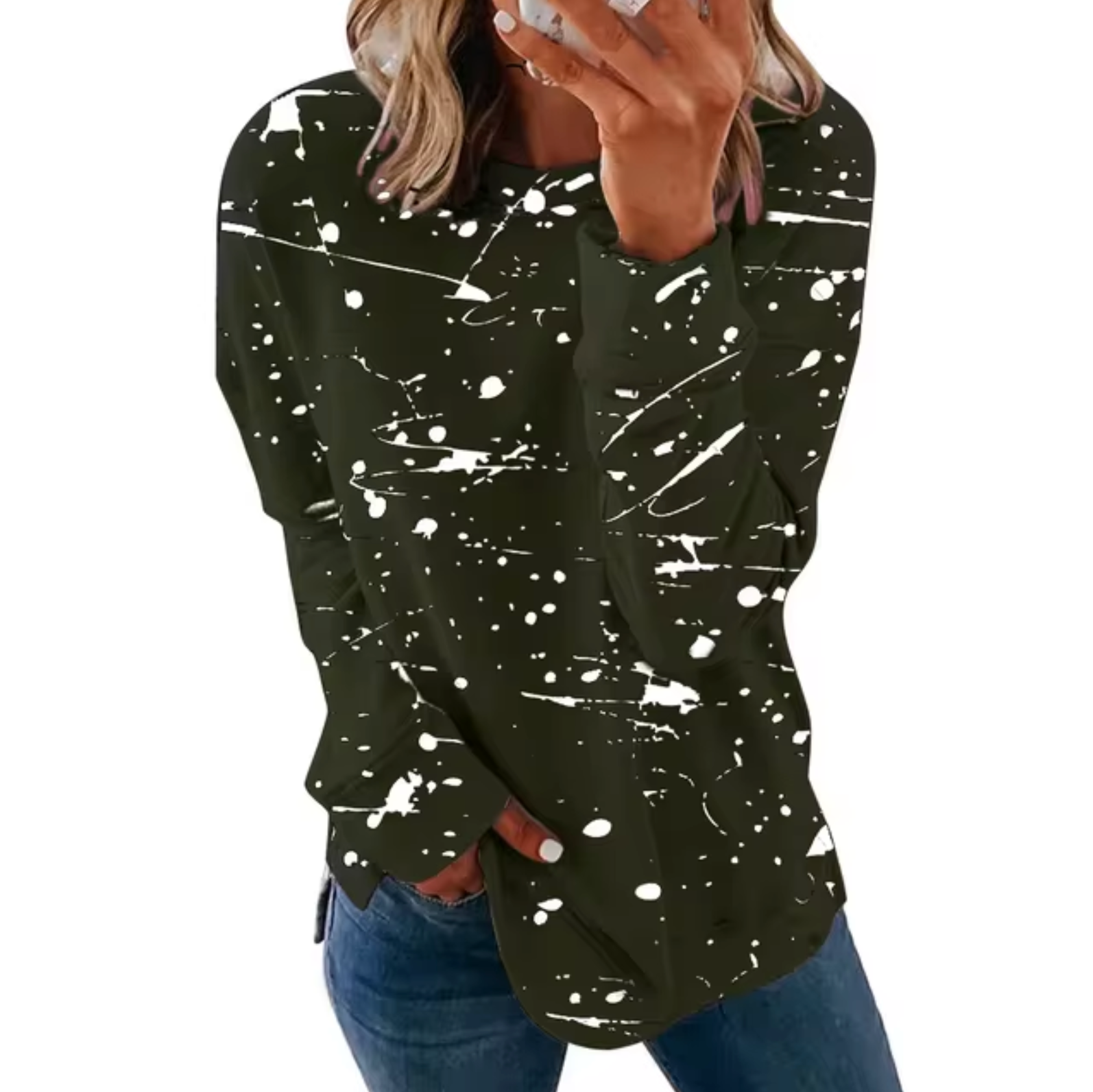 Dam Överdimensionerad Långärmad Topp Mjuk Bomull-5