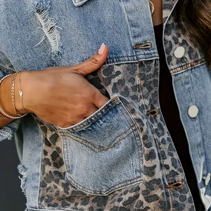 Damjacka Leopardmönster Denim Trendig för Damer 4