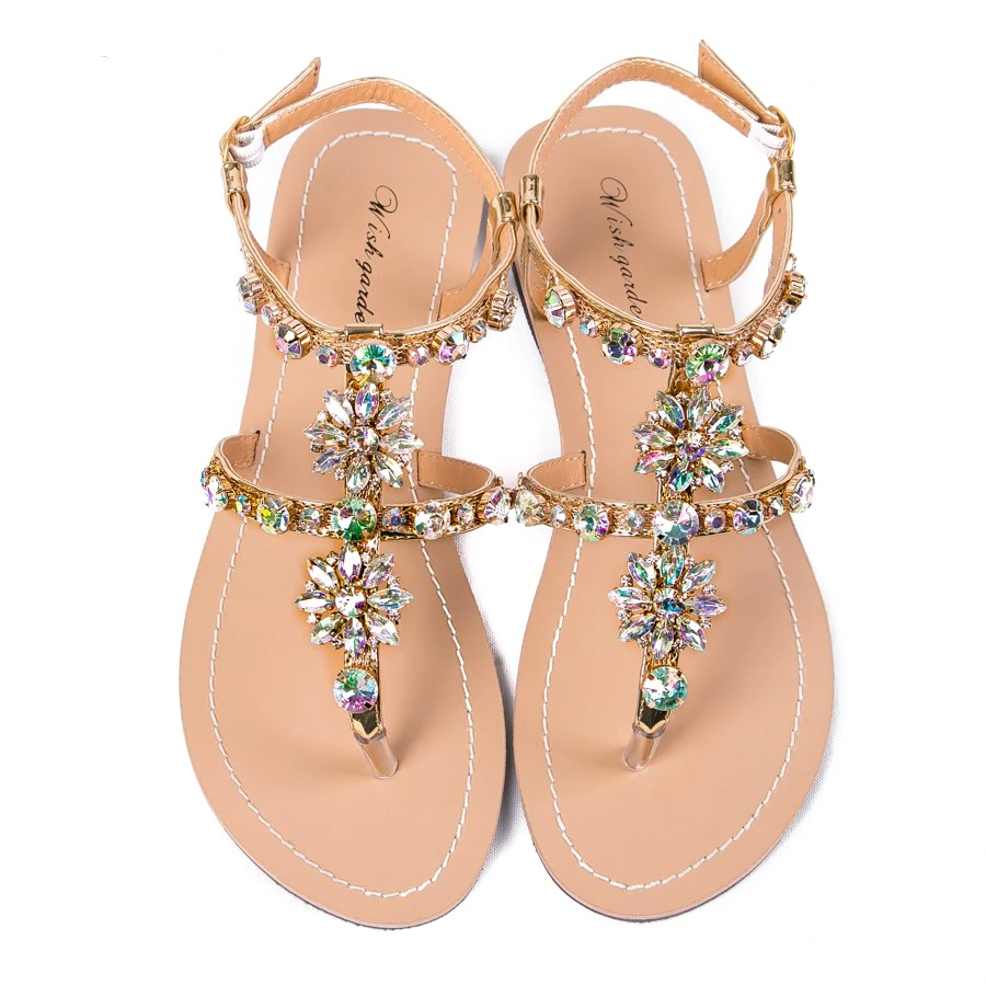 Dam Sandaler Gladiatorer Blommotiv PU Platta Skor-4