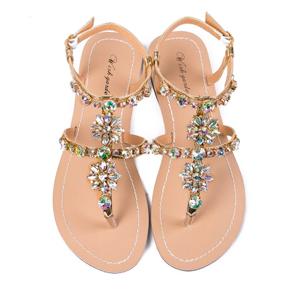 Dam Sandaler Gladiatorer Blommotiv PU Platta Skor-4