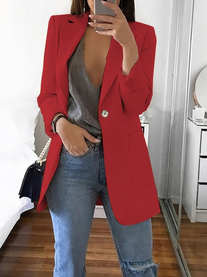 Dam Blazer Lång Stilren Design Högkvalitativt Tyg-6