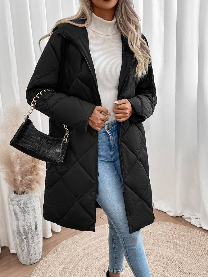 Lång Vinterrock Dam Elegant Polyester Vattentålig Vindtät-2