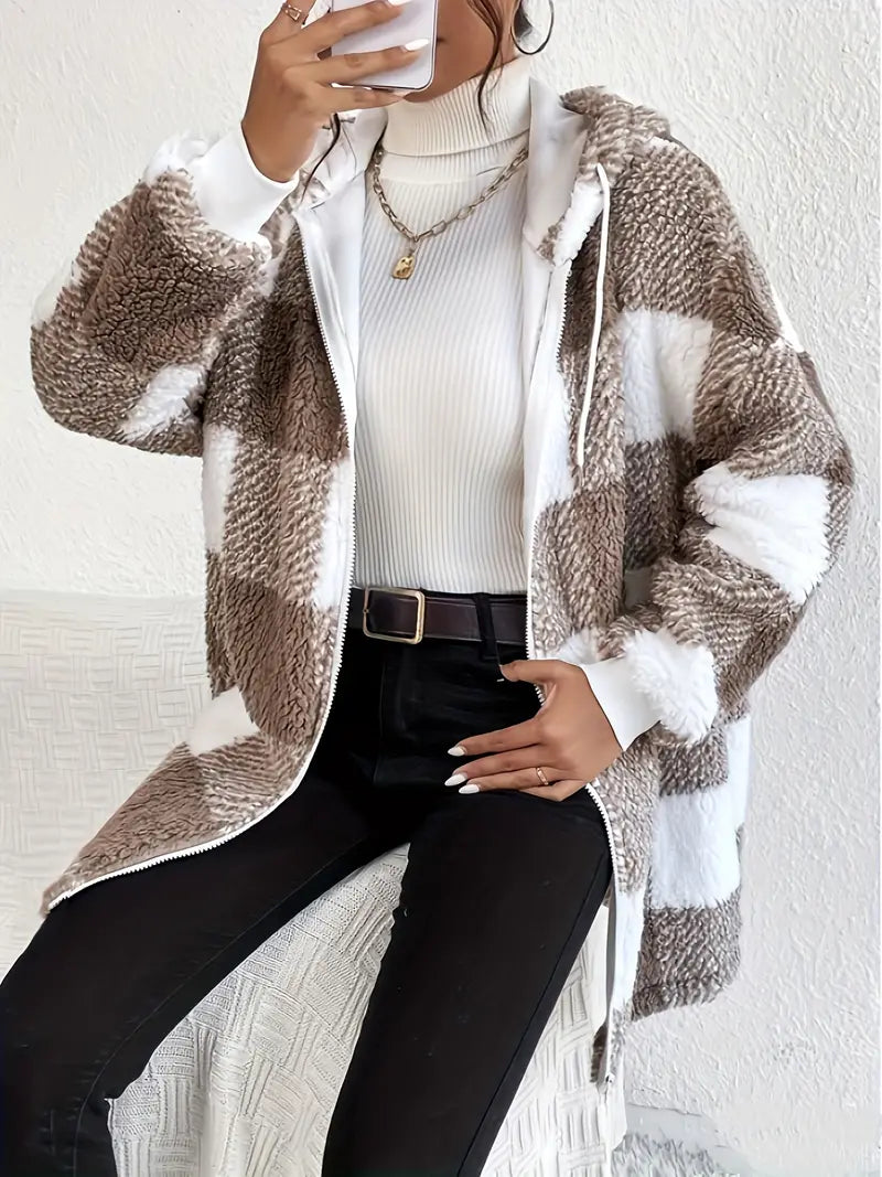 Variant image for Damjacka Hoodie i Teddy Material med Kontrollerat Mönster-1