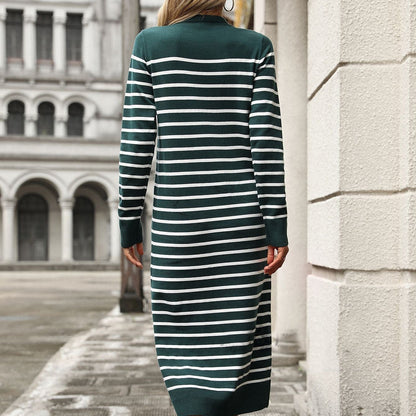 Dam Långklänning Slim-Fit Randig Mjuk Tyg-2