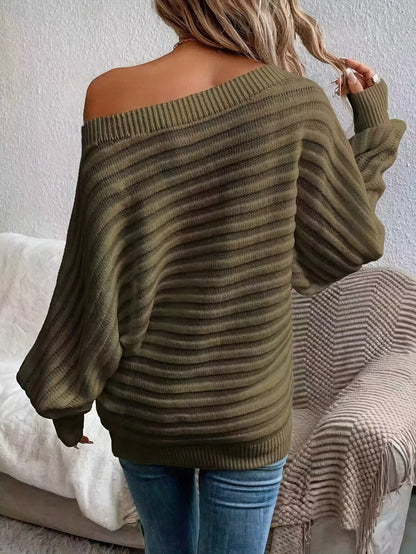 Kvinnors Off-Shoulder Tröja Mjuk Stickad Avslappnad-2