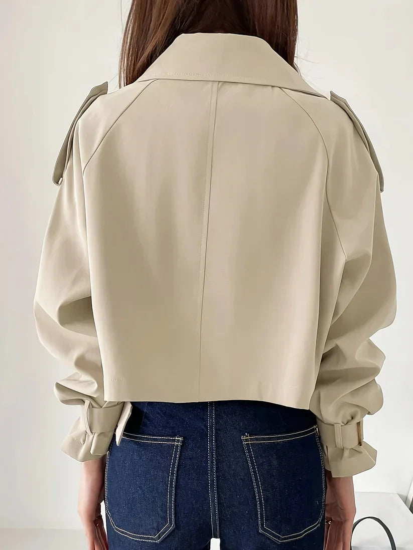 Dam Trenchcoat Elegant Medium Längd Högkvalitativt Tyg-2