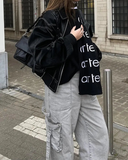 Variant image for Dam Oversized Skinnjacka Högkvalitativ Läderdesign-13