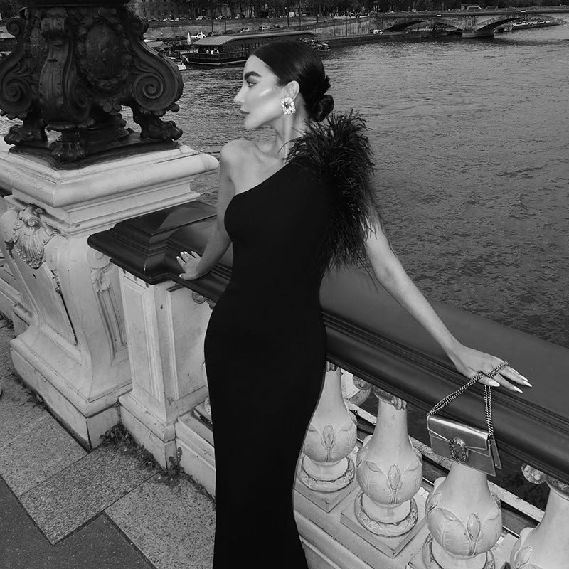 Kvinnors Klänning Utanför Axeln Lyxigt Material Elegant Passform-3