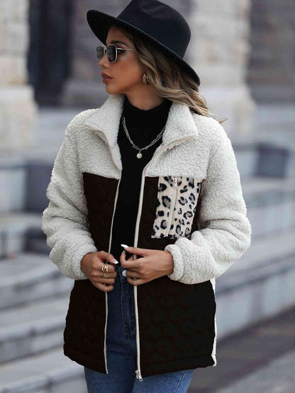 Variant image for Vårjacka Dam Färgblock Leopardmönster Polyester Zip Jacka-13