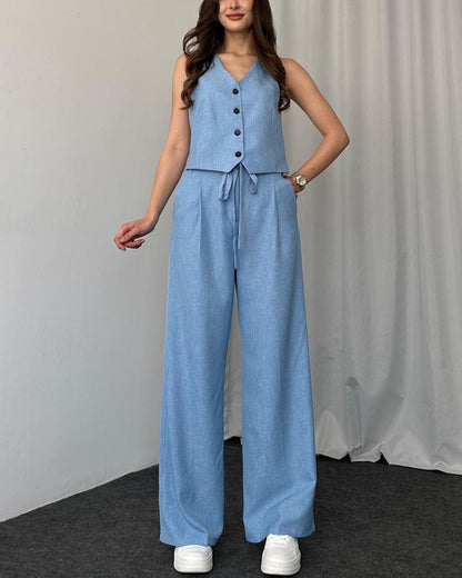 Dam Tvådelad Ensemble Avslappnad Väst och Byxor Högkvalitativ Andningsbar Väv-2