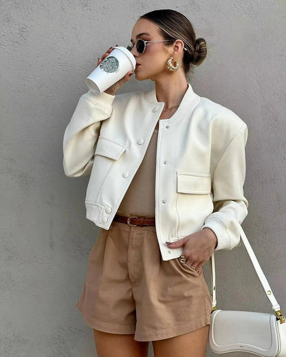 Dam Höstjacka Modern Design Polyester med Praktiska Fickor-3
