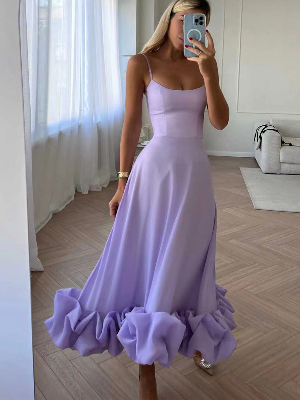 A-linje Midi Klänning i Polyester med 3D Blommapplikationer – Fina Dam Klänningar för Speciella Tillfällen 2