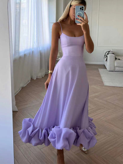 A-linje Midi Klänning i Polyester med 3D Blommapplikationer – Fina Dam Klänningar för Speciella Tillfällen 2
