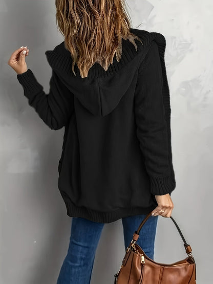 Dam Fleece Cardigan Stickad Design med Huva-6