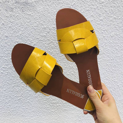 Dam Sandaler Platta PU i Blandade Färger-6