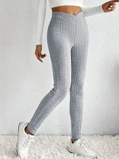 Dam Skinny Byxor Hög Midja Ribbad Stretch Material-1