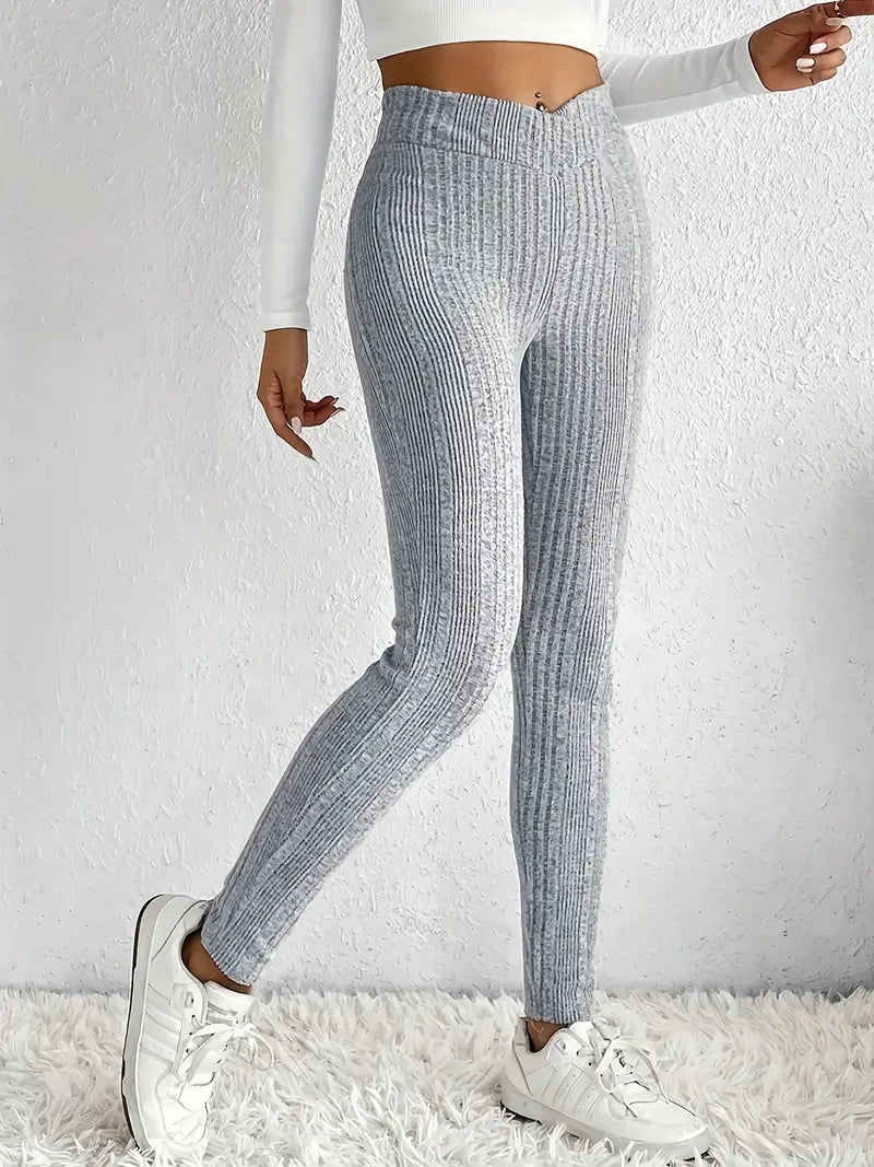 Variant image for Dam Skinny Byxor Hög Midja Ribbad Stretch Material-1