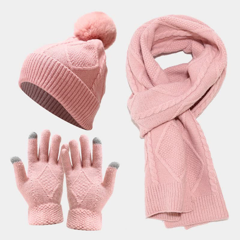 Variant image for Kvinnors Stickat Tillbehörsset Hatt Halsduk Handskar Mjukt Material-4