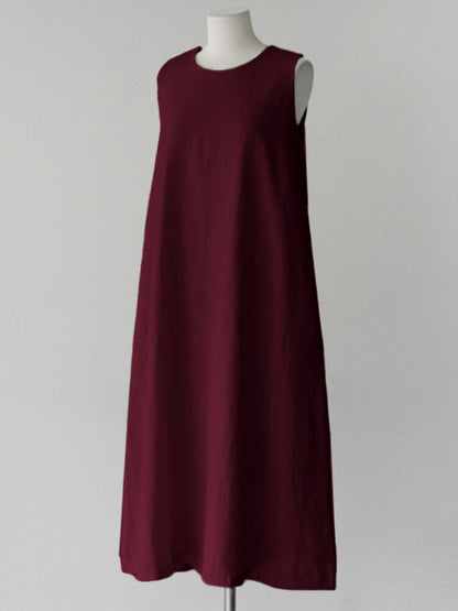 Variant image for Kvinnors Midi Klänning O-hals Avslappnad Bomull med Fickor-8