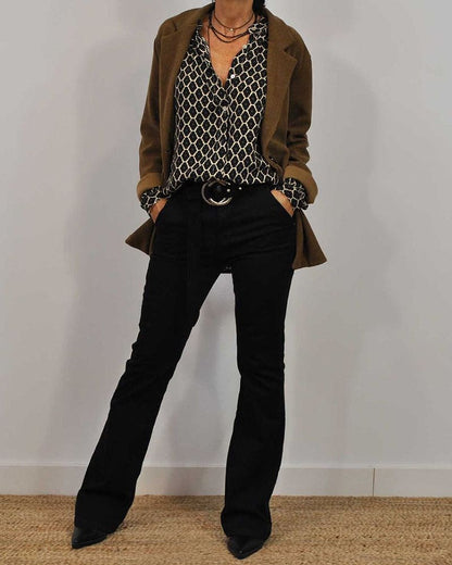 Vit Dam Blus Långa Ärmar Elegant Polyester-2