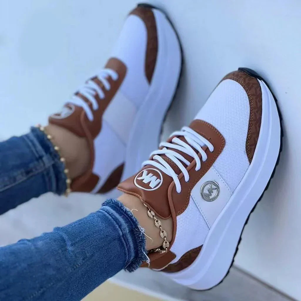 Dam Sneakers Plattform Andningsbart Syntetiskt Material-2