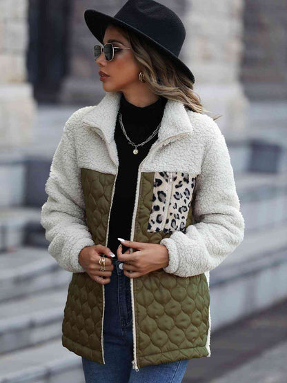 Variant image for Vårjacka Dam Färgblock Leopardmönster Polyester Zip Jacka-5