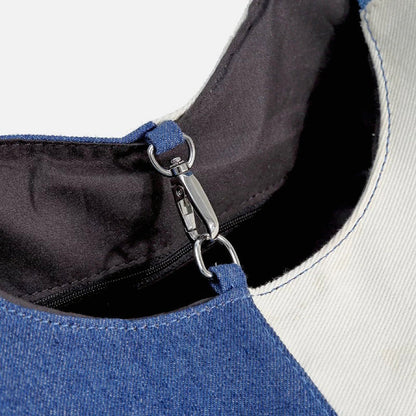 Rymlig Denim Shoppingväska för Dam med Patchwork-design och Axelrem – Praktisk och Stilren 6